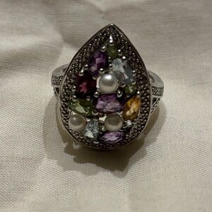 Elegant Multi-Gemstone Silver Ring (matching earrings in shop)
